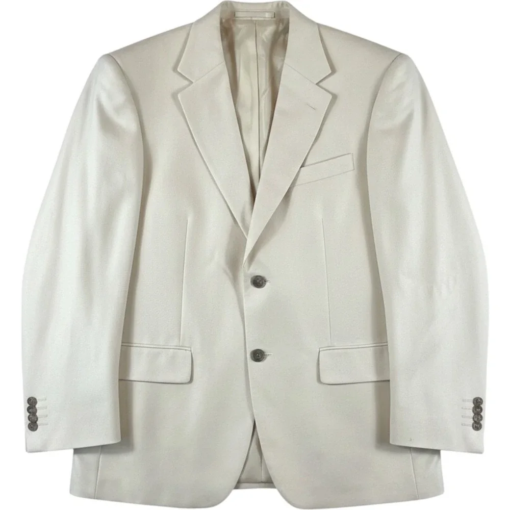 Vintage Lord & Taylor Grant Thomas Mens Ivory Silk Wool Blazer Sport Coat 38S